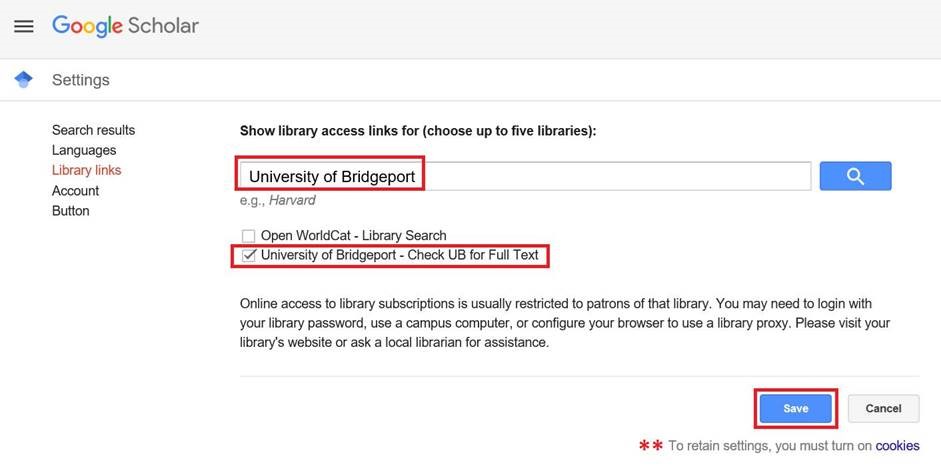 Select UB from the Google Scholar options